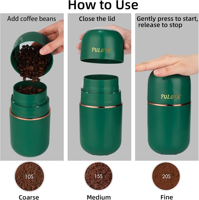 puloya Coffee Grinder Electric for Beans, Spices, Herbs, Grains and Nuts, Stainless Steel Blades, 2.8 oz, Green - Image 5